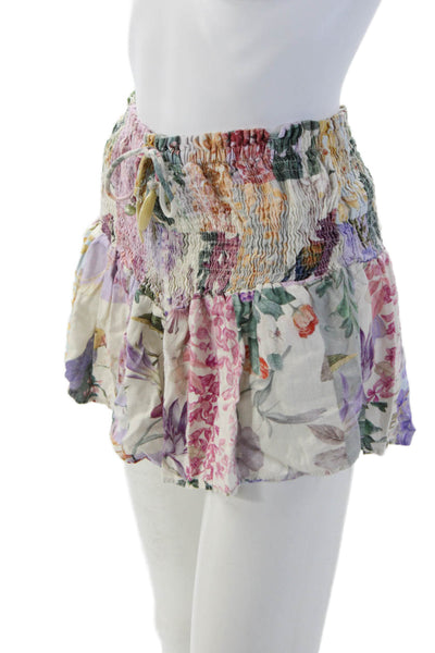 Zara Unisex Pink Floral Cotton Blend Drawstring Bohemian Shorts Size XS