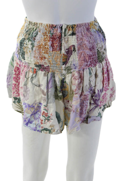 Zara Unisex Pink Floral Cotton Blend Drawstring Bohemian Shorts Size XS