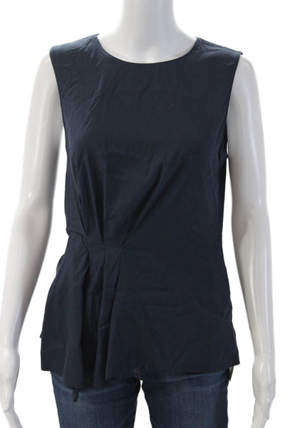 Zara Basic Women Dark Blue Cotton Blend Sleeveless Round Neck Tank Size XS