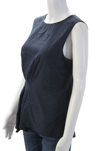Zara Basic Women Dark Blue Cotton Blend Sleeveless Round Neck Tank Size XS