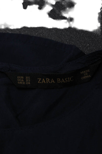 Zara Basic Women Dark Blue Cotton Blend Sleeveless Round Neck Tank Size XS