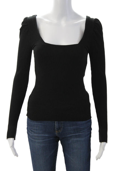 The Range Womens Sweater Black Square Neck Long Sleeve Viscose Spandex Size XS