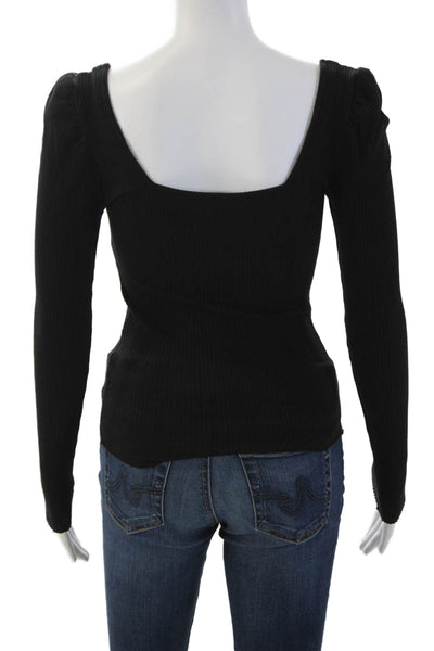 The Range Womens Sweater Black Square Neck Long Sleeve Viscose Spandex Size XS