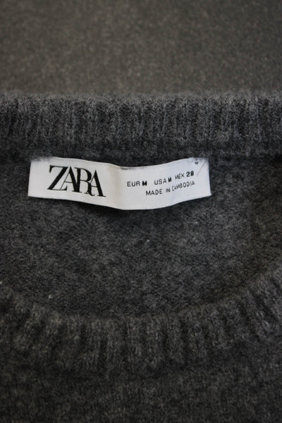 Zara Unisex Dark Gray 100% Wool Crew Neck Pullover Sweater Long Sleeve Size M
