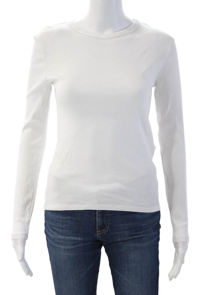 Zara Womens Basic Long Sleeve Crew Neck White Modal Blend T-Shirt Size S
