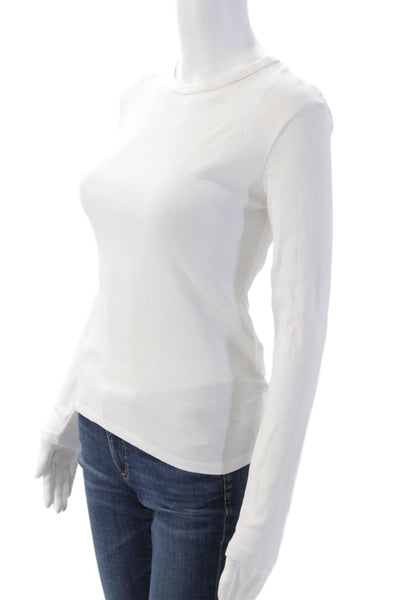 Zara Womens Basic Long Sleeve Crew Neck White Modal Blend T-Shirt Size S