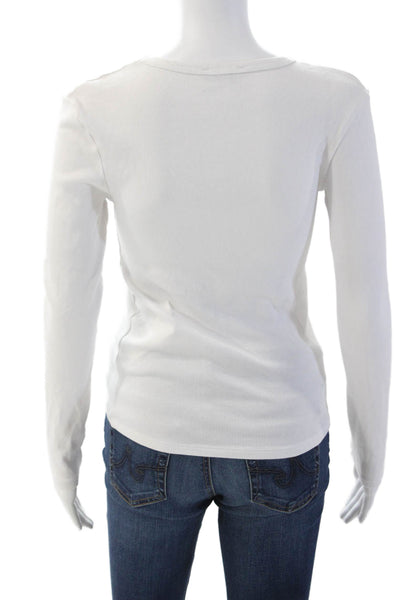 Zara Womens Basic Long Sleeve Crew Neck White Modal Blend T-Shirt Size S