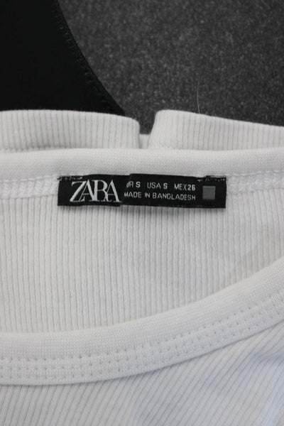 Zara Womens Basic Long Sleeve Crew Neck White Modal Blend T-Shirt Size S