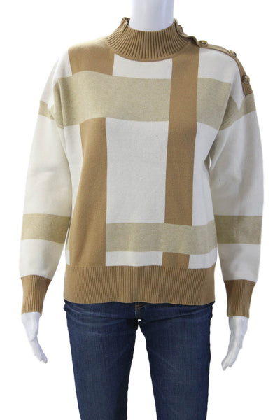 Tahari Unisex Pullover Sweater Beige Mock Neck Long Sleeve Size M