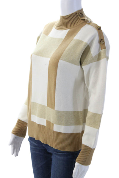Tahari Unisex Pullover Sweater Beige Mock Neck Long Sleeve Size M