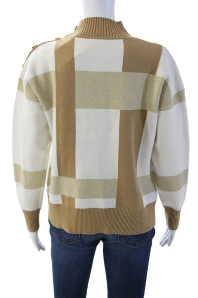 Tahari Unisex Pullover Sweater Beige Mock Neck Long Sleeve Size M
