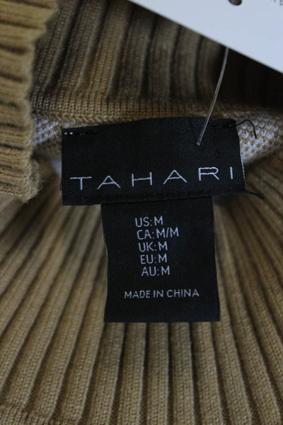 Tahari Unisex Pullover Sweater Beige Mock Neck Long Sleeve Size M