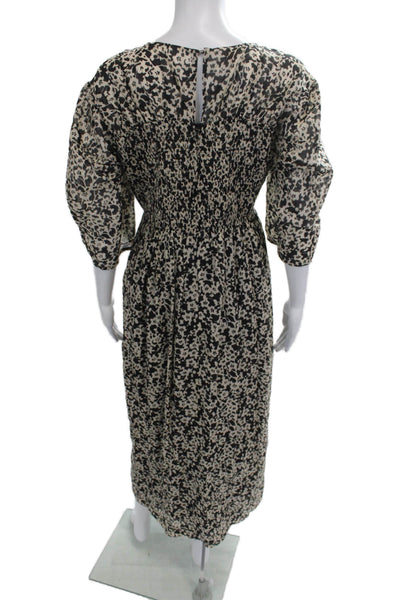 Rebecca Taylor Women Sheath Dress Beige Animal Print 3/4 Sleeve Button Size L