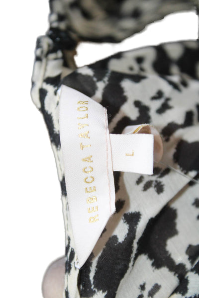 Rebecca Taylor Women Sheath Dress Beige Animal Print 3/4 Sleeve Button Size L