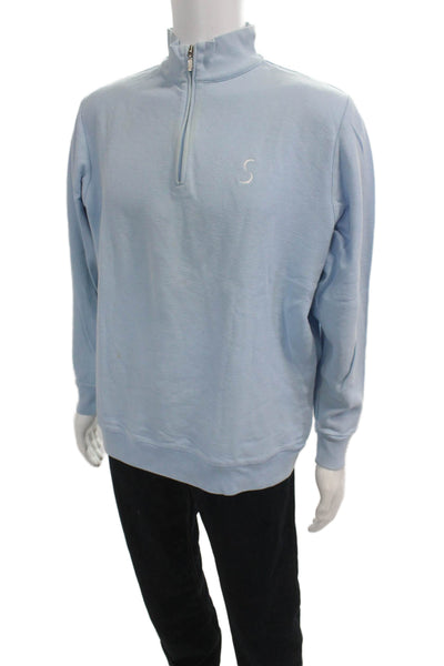 Peter Millar Mens Pullover Light Blue Cotton Mockneck Zip Longsleeve Size L