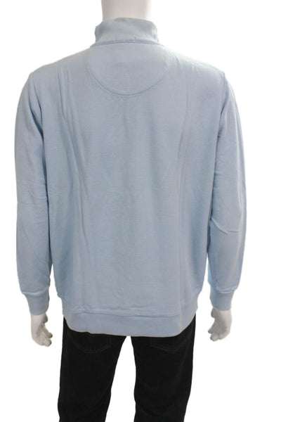 Peter Millar Mens Pullover Light Blue Cotton Mockneck Zip Longsleeve Size L