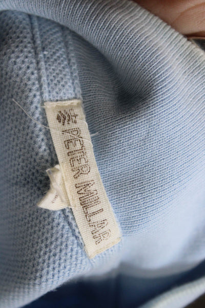 Peter Millar Mens Pullover Light Blue Cotton Mockneck Zip Longsleeve Size L