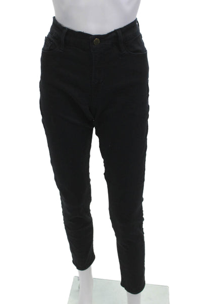 Frame Denim Womens Ankle Cropped Jeans Black Mid Rise Button Size 31