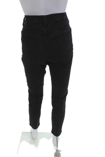 Frame Denim Womens Ankle Cropped Jeans Black Mid Rise Button Size 31