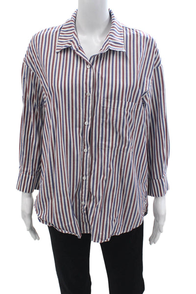 Stateside Women Striped Collared Cotton Button-Up Long Sleeve 90s Blue Size M