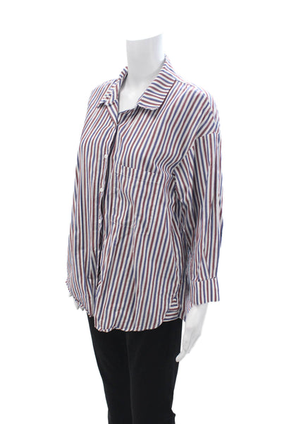 Stateside Women Striped Collared Cotton Button-Up Long Sleeve 90s Blue Size M