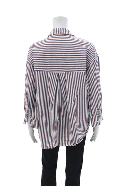 Stateside Women Striped Collared Cotton Button-Up Long Sleeve 90s Blue Size M