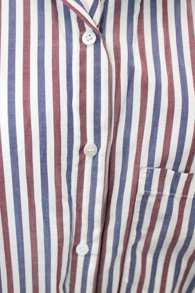 Stateside Women Striped Collared Cotton Button-Up Long Sleeve 90s Blue Size M