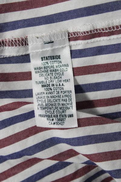 Stateside Women Striped Collared Cotton Button-Up Long Sleeve 90s Blue Size M
