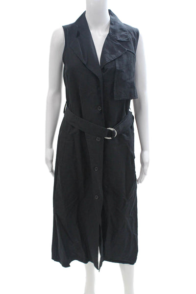 JW Anderson x Uniqlo Womens Shirt Dress Black Collared Sleeveless Mid Calf Buckl