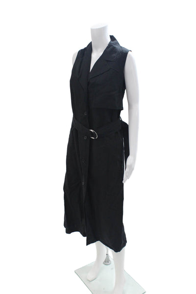 JW Anderson x Uniqlo Womens Shirt Dress Black Collared Sleeveless Mid Calf Buckl