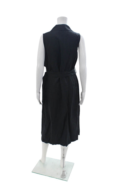 JW Anderson x Uniqlo Womens Shirt Dress Black Collared Sleeveless Mid Calf Buckl