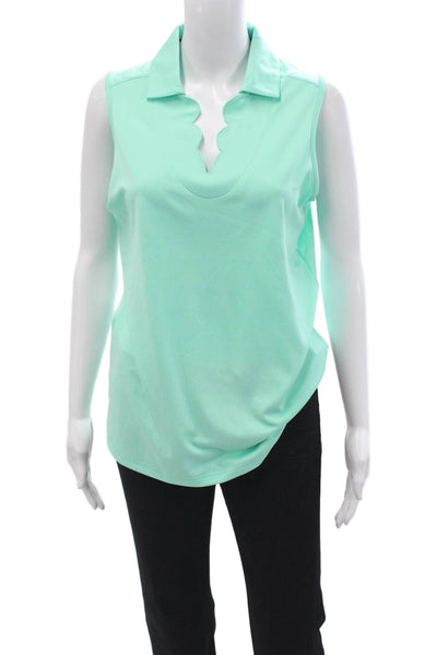 Pebble Beach Collection Womens Sleeveless Collared Polo Light Blue Size L