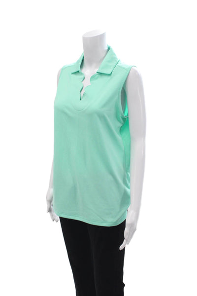 Pebble Beach Collection Womens Sleeveless Collared Polo Light Blue Size L