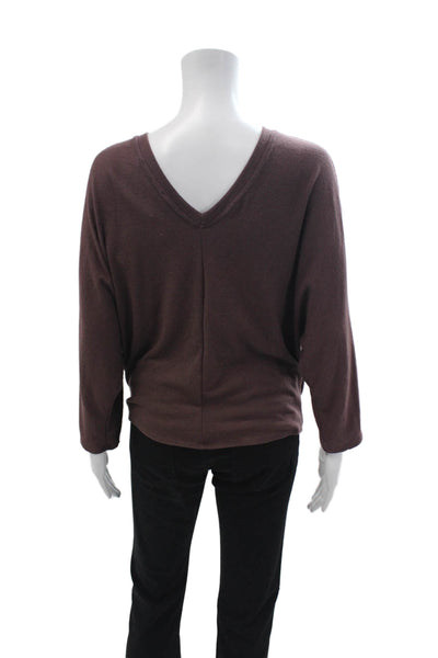 six/fifty Womens Basic V Neck Tie Front Long Sleeve Top Brown Size M