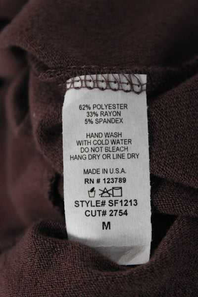 six/fifty Womens Basic V Neck Tie Front Long Sleeve Top Brown Size M