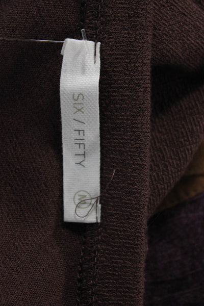 six/fifty Womens Basic V Neck Tie Front Long Sleeve Top Brown Size M