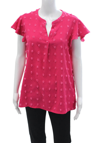 Merokeety Womens Bohemian Pink Tunic Short Sleeve Round Neck Size M