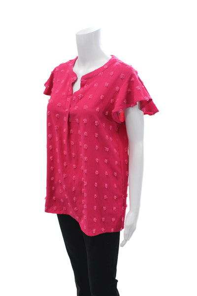 Merokeety Womens Bohemian Pink Tunic Short Sleeve Round Neck Size M