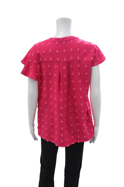 Merokeety Womens Bohemian Pink Tunic Short Sleeve Round Neck Size M