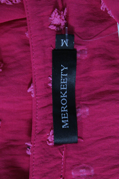 Merokeety Womens Bohemian Pink Tunic Short Sleeve Round Neck Size M