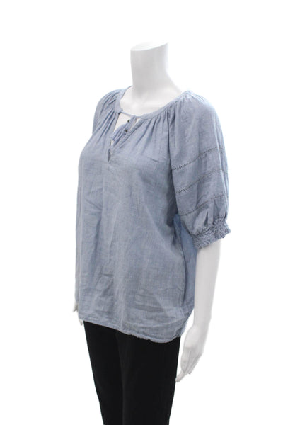 Sundays Women Tunic Light Blue Cotton Round Neck Short Sleeve Drawstring Size M