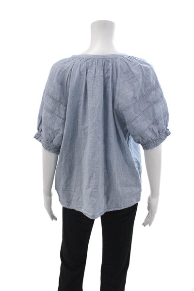 Sundays Women Tunic Light Blue Cotton Round Neck Short Sleeve Drawstring Size M