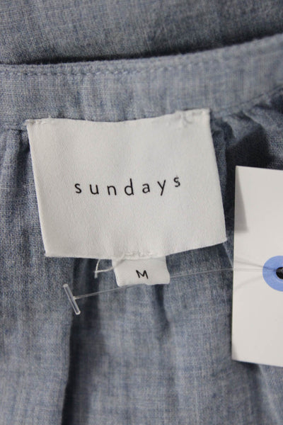 Sundays Women Tunic Light Blue Cotton Round Neck Short Sleeve Drawstring Size M