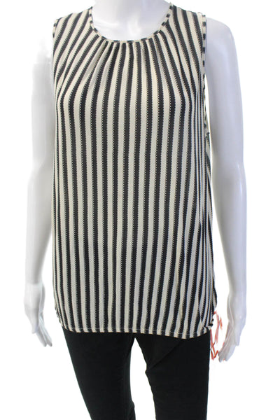 Hoss Intropia Women Beige Striped Sleeveless Round Neck Blouse Cotton Size S