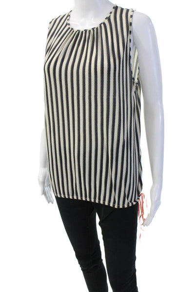 Hoss Intropia Women Beige Striped Sleeveless Round Neck Blouse Cotton Size S