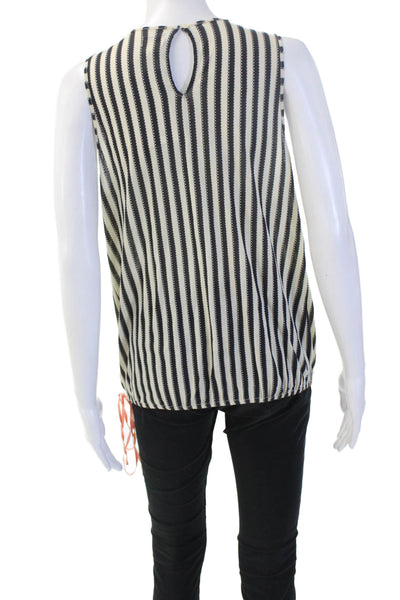 Hoss Intropia Women Beige Striped Sleeveless Round Neck Blouse Cotton Size S