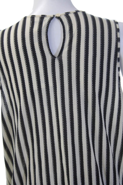 Hoss Intropia Women Beige Striped Sleeveless Round Neck Blouse Cotton Size S