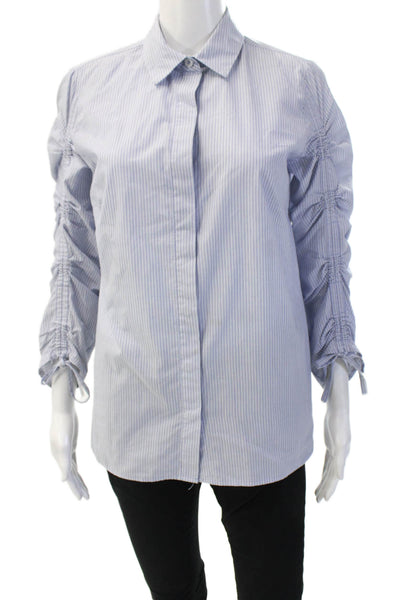 Who What Wear Womens Light Blue Striped Collared Button-Up Long Sleeve Size S