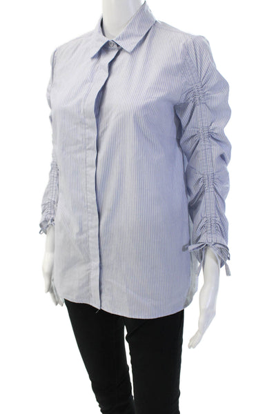 Who What Wear Womens Light Blue Striped Collared Button-Up Long Sleeve Size S