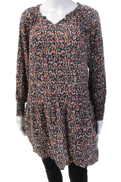 Velvet Womens Shift Dress Black V-Neck Long Sleeve Boho Size S
